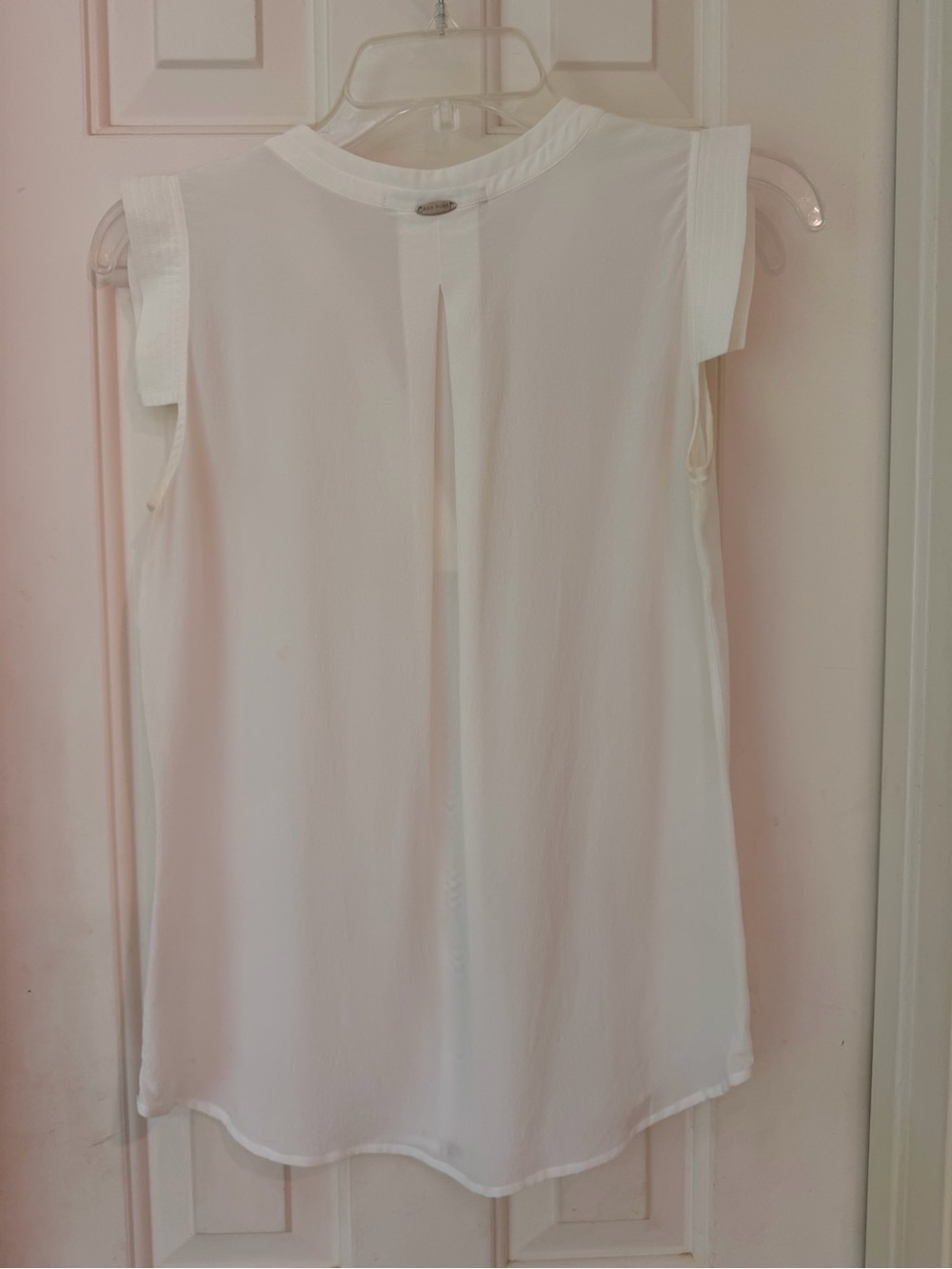 White Silk Sleeveless V-Neck Blouse, Center Gold Metallic Trim by AMS Pure, Sz S - Picture 8 of 14